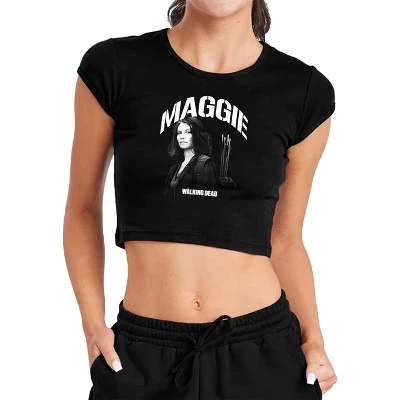 Women's The Walking Dead Maggie Mono Cap Sleeve Baby Rib Crop Top black