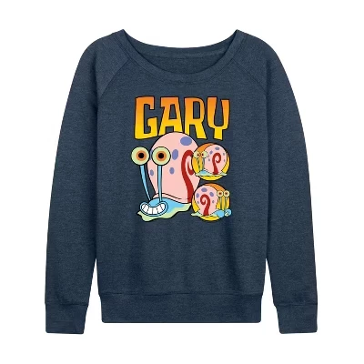 Женская легкая махровая рубашка Gary The Snail с широким вырезом и длинным рукавом с графическим рисунком heather indigo