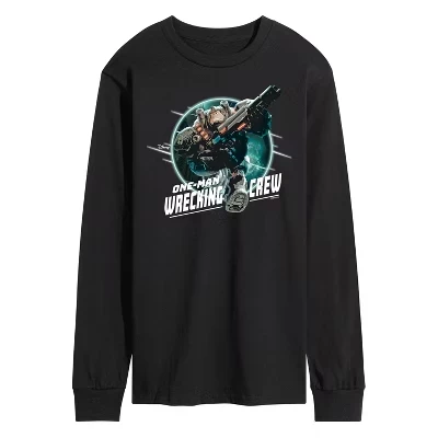 Мужская футболка One Man Wrecking Crew с длинным рукавом и графическим рисунком, черная