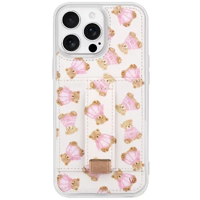 Чехлы Чехол для телефона iPhone 15 Pro с бумажником и ремешком для пальцев teddy