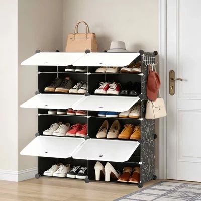 6-Layer Shoe Rack Storage Cabinet with Door, Stackable & Detachable black