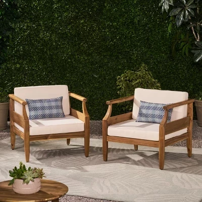 Клубные стулья Bianca Outdoor из дерева акации с подушками кремового цвета