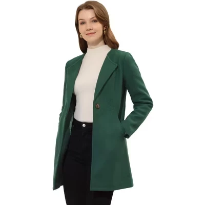 Women's Mid-thigh Collarless Single Breasted Outwear Winter Overcoat green