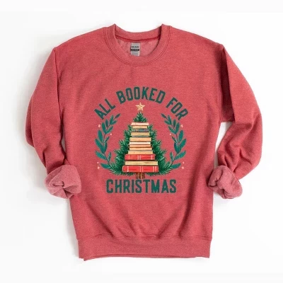 Женская толстовка с рисунком All Booked Christmas Tree красного цвета