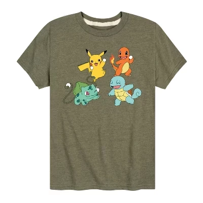 Футболка с коротким рукавом для мальчиков - Покемон - Пикачу, Чармандер, Бульбазавр, Сквиртл, Игра в снежки