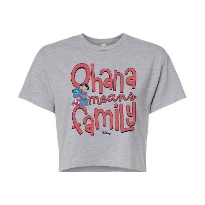 Женская укороченная футболка с графическим рисунком Ohana Means Family