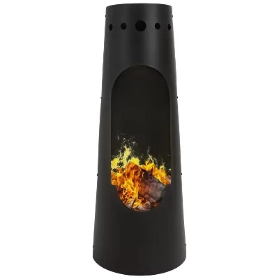 Sunnydaze Открытый внутренний дворик на заднем дворе, Стальная каминная яма для костра на дровах Санта-Фе с деревянной решеткой черного цвета