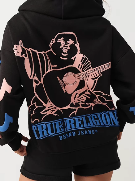 Женское худи на молнии True Religion Puff-Print Boyfriend, черное