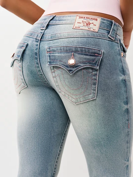 Женские джинсы True Religion Joey низкой посадки клеш, светло-голубые