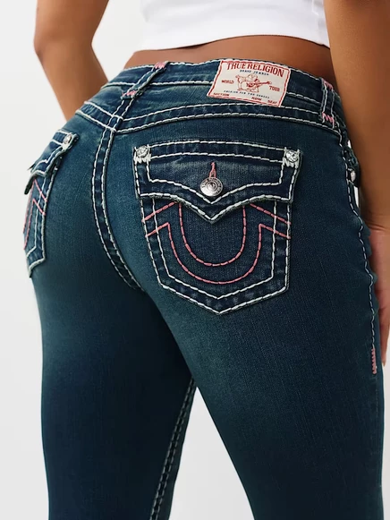 Женские джинсы True Religion Jennie узкие фигурной посадки, с клапанами, голубые
