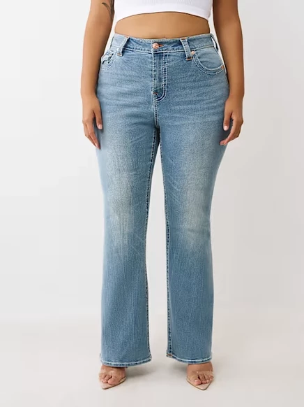 Женские джинсы True Religion Becca Plus, клеш, с вышивкой Big T, pine blossom