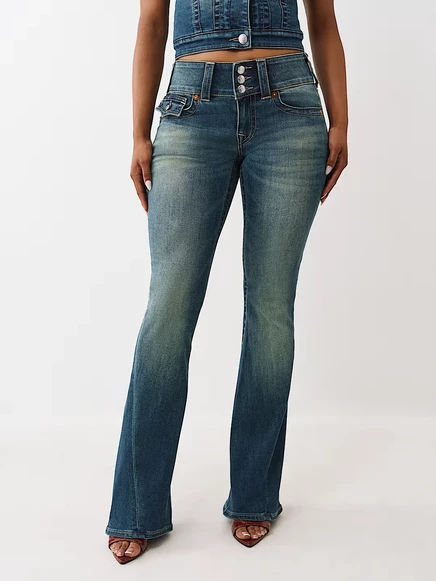 Женские джинсы True Religion Joey Y2K, клеш средней посадки, темная стирка