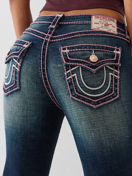 Женские джинсы True Religion Becca клеш с розовой строчкой, jazz lounge