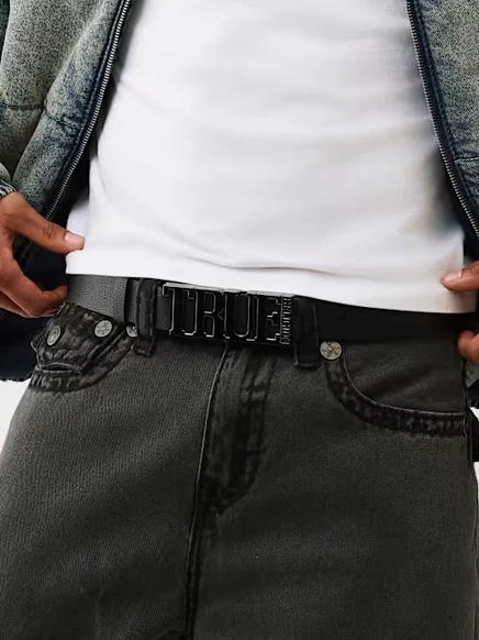 Ремень True Religion с логотипной пряжкой, черный
