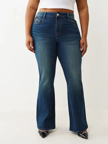 Женские джинсы True Religion Becca Plus клеш, темно-зеленые