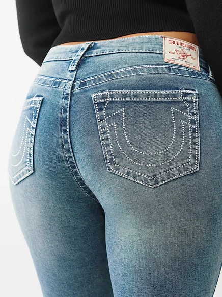 Женские джинсы больших размеров True Religion Jennie средней посадки облегающие с кристаллами Big T, crystal flash