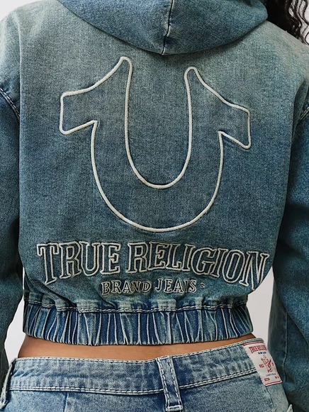 Женское джинсовое укороченное худи True Religion Big T Zip Hoodie vocal harmony