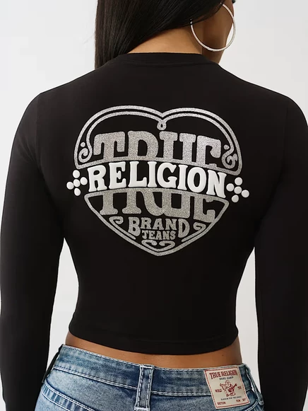 Женский лонгслив True Religion Heritage с 3D блестящим принтом, черный