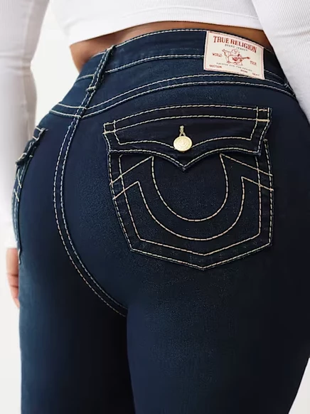 Женские джинсы True Religion Becca Plus, клеш, с вышивкой Big T, dark oak wash
