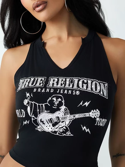Женский топ true religion rock buddha с халтер-вырезом, черный