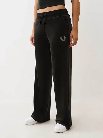 Женские велюровые штаны True Religion Crystal Horseshoe прямого кроя, черные