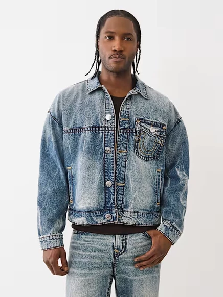 Женская джинсовая куртка True Religion Boxy Super T укороченная, средняя стирка, цвет Electric Grove