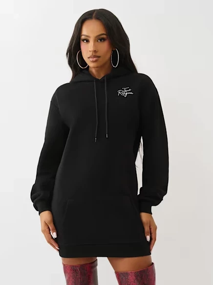Женское худи-платье True Religion Crystal Horseshoe Script мини, с кристаллами, черное