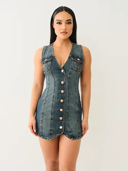 Женское джинсовое платье True Religion Fitted Denim Vest Amestoy, приталенное