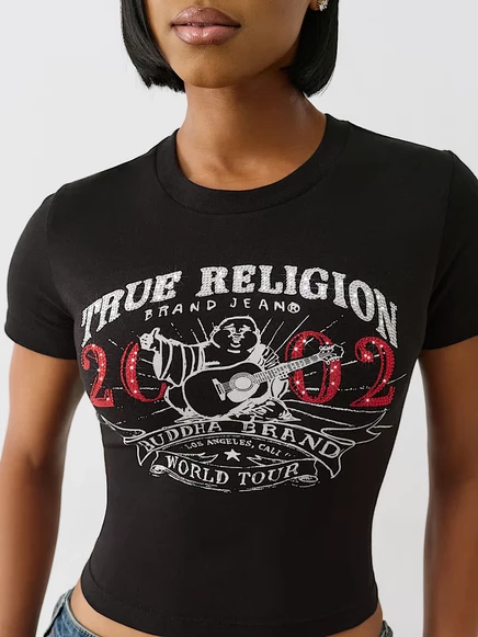Женская кроп-футболка True Religion Crystal OG World Tour Buddha, черная