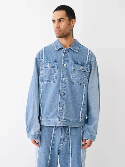 Джинсовая куртка True Religion Big T с рваными швами, светлая стирка castor