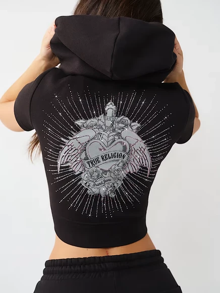 Женское худи True Religion Crystal Cap Sleeve на молнии, черное