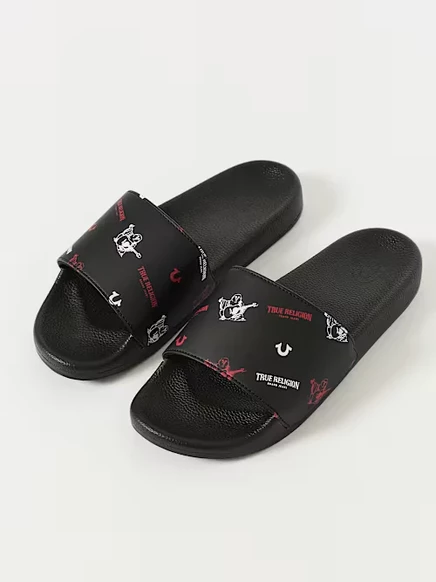 Унисекс сланцы True Religion с монограммой, черные