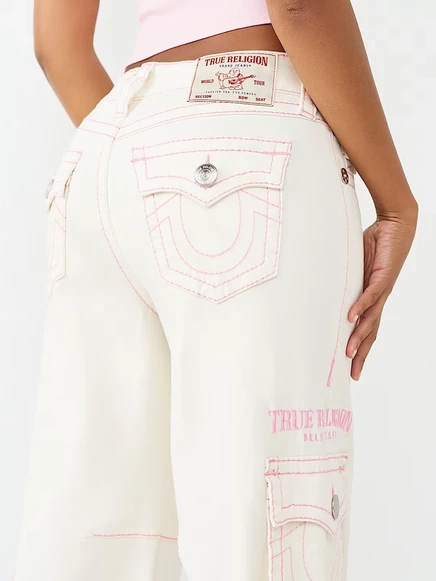Женские джинсы True Religion Bailey Big T Flap Barrel с клапанами, зимне-белые