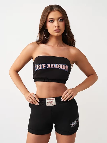Женский топ-бандо True Religion флисовый с объемным принтом, черный