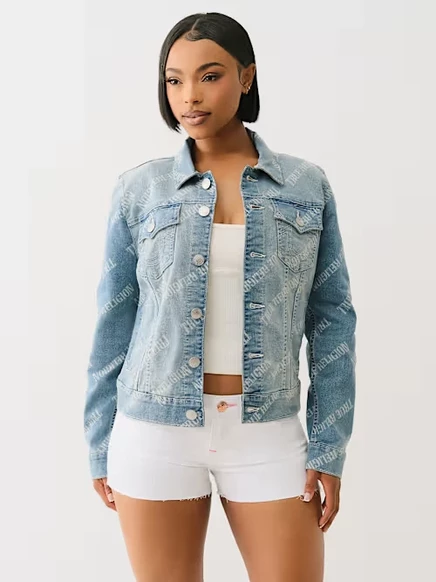 Джинсовая куртка True Religion Allover Logo Trucker, светлая стирка