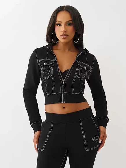 Женская укороченная худи true religion big t на молнии, черная