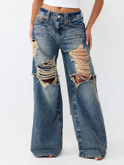 Женские джинсы True Religion Jessie широкого кроя, рваные, Huntington fade