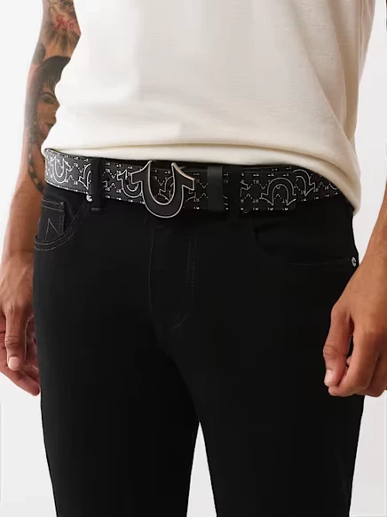 Ремень True Religion кожаный с тиснёной пряжкой в форме подковы, черный