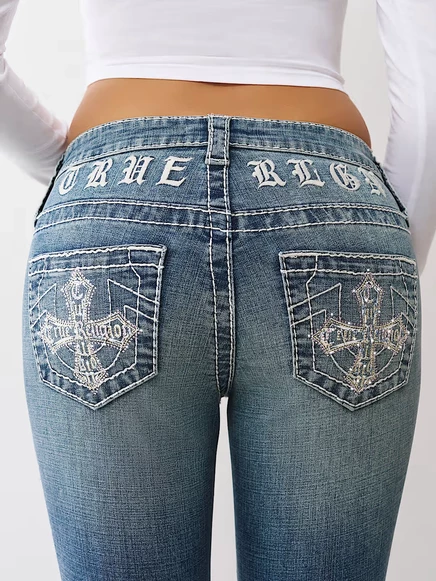 Женские джинсы True Religion Joey клеш средняя посадка с вышивкой Big T, средняя стирка