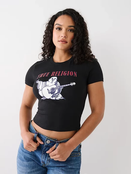 Женская футболка True Religion Buddha Baby Tee укороченная с принтом, черная