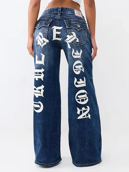 Женские джинсы true religion jessie big t flap super baggy среднее индиго
