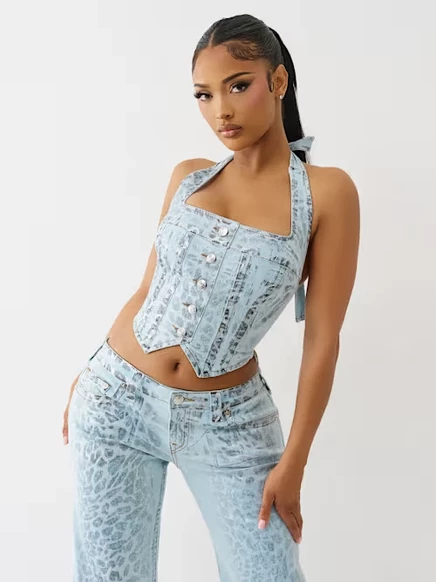 Женский топ-халтер True Religion Foiled Leopard Denim Halter Top, леопардовая фольга