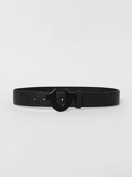 Ремень True Religion с тиснением и пряжкой-подковой, черный