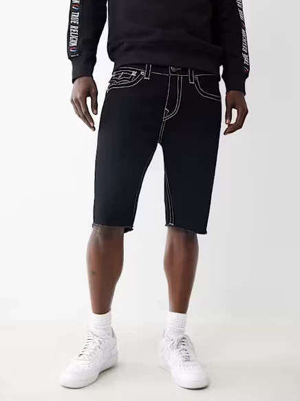 Мужские шорты True Religion Ricky джинсовые с бахромой, черные