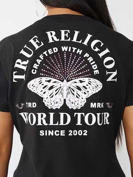 Женская футболка True Religion с V‑вырезом и принтом бабочка, черная