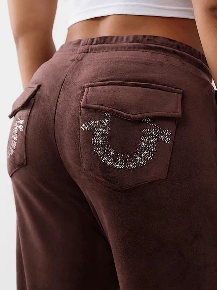 Женские велюровые штаны True Religion Crystal Horseshoe с кристаллами