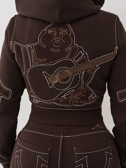 Женское худи True Religion Shrunken Big T укороченное на молнии, серое