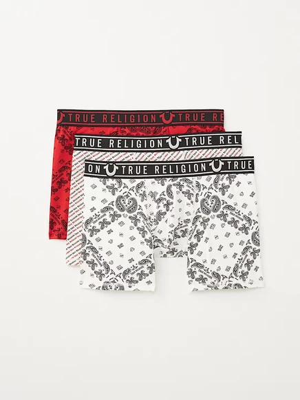 Мужские трусы-боксерсы True Religion 3 шт. с бандановым принтом, красные