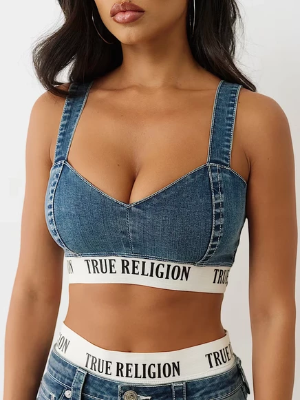 Женский бра-топ True Religion Denim, джинсовый, синий