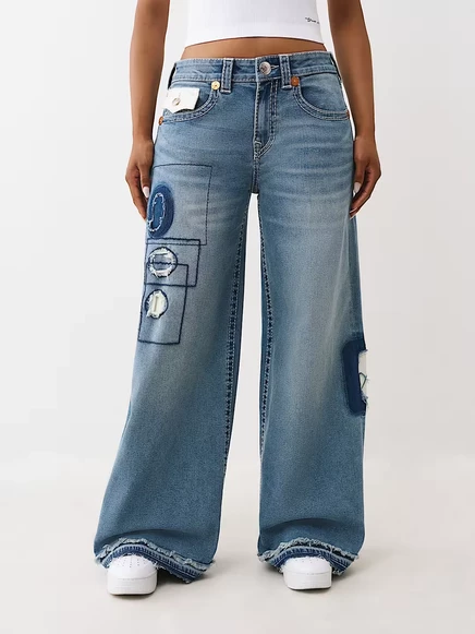 Женские джинсы True Religion Jessie Big T свободного кроя с декоративными заплатами, happy breeze